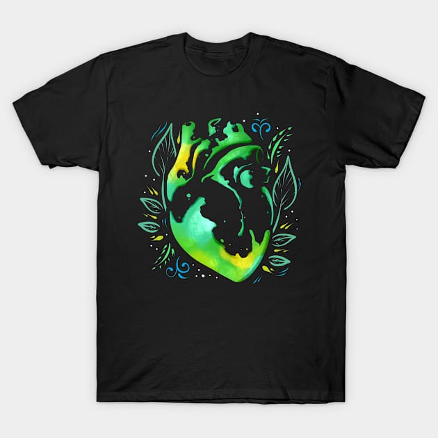 Green Organic Heart With Leaves In Asian Style For Earth Day T-Shirt by SinBle